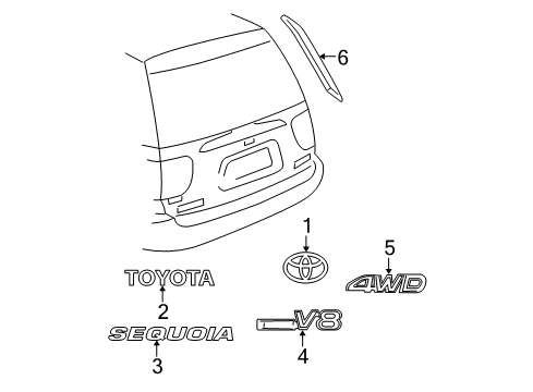 2005 Toyota Sequoia Exterior Trim - Lift Gate Emblem Diagram for 75431-0C010