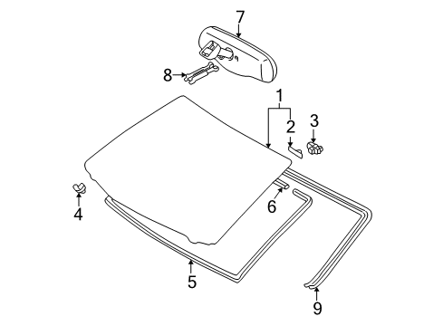 2000 Toyota Avalon Windshield Glass, Reveal Moldings Mirror Inside Diagram for 87810-AC030