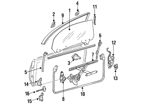 1992 Toyota MR2 Door Glass & Hardware Regulator Sub-Assy, Front Door Window, LH Diagram for 69820-17040