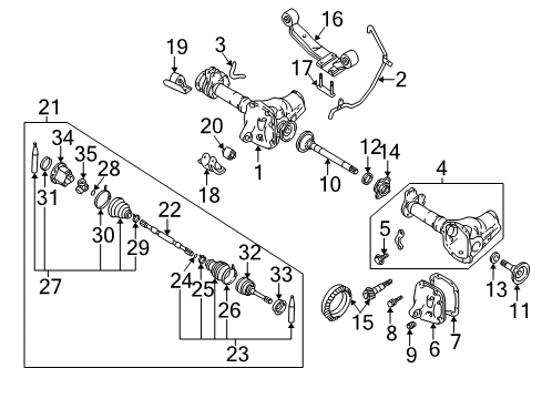 2000 Nissan Frontier Carrier & Front Axles Final Drive Assy-Front Diagram for 38500-77G67