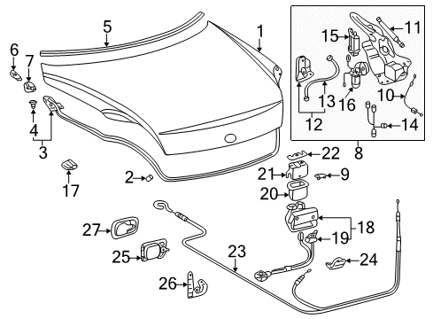 2003 Lexus SC430 Convertible Top Hinge Assy, Luggage Compartment Door, LH Diagram for 64520-24030