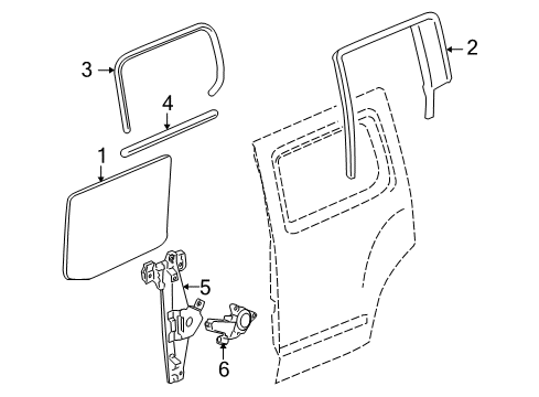 2006 Hummer H3 Rear Door Window, Rear Side Door Stationary (W/Rear Side Door Window Weatherstrip) Diagram for 25830044