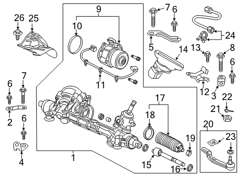 2020 Honda Clarity Steering Column & Wheel, Steering Gear & Linkage Plate, Power Steering Ht/Baf Diagram for 53692-TBA-A01