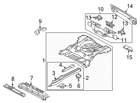 2006 Mercury Mariner Rear Body - Floor & Rails Floor Pan Assembly Diagram for AL8Z-7811215-A