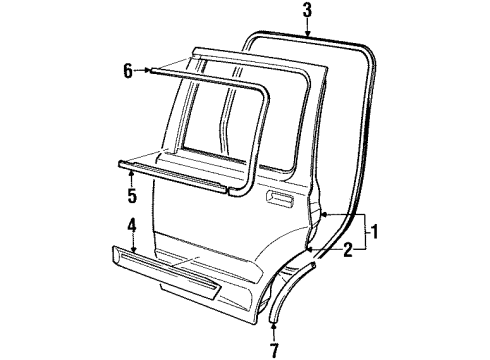 2000 Mercury Mountaineer Rear Door & Components, Exterior Trim Belt Weatherstrip Diagram for F77Z-7825597-AAA