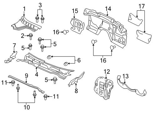 2012 Chevrolet Caprice Cowl Insulator, Brake & Accelerator & Clutch Pedal Bracket Plate Diagram for 92258699
