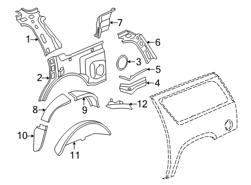 2009 GMC Yukon XL 1500 Inner Components - Quarter Panel Bracket Asm, Body Jack Stowage Diagram for 10382641