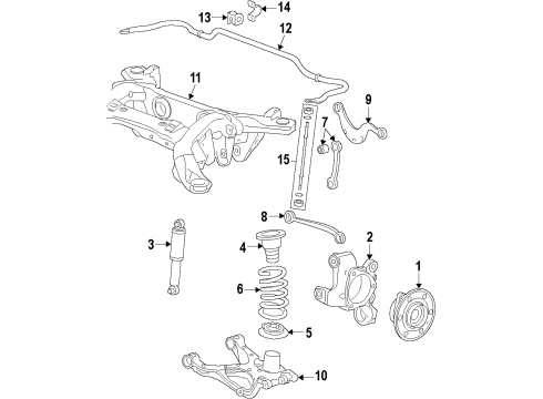 2010 Cadillac SRX Rear Suspension, Lower Control Arm, Upper Control Arm, Ride Control, Stabilizer Bar, Suspension Components Rear Shock Absorber Assembly Diagram for 20853197
