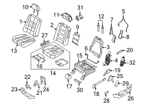 2011 Ford Flex Front Seat Components Seat Cushion Pad Diagram for 8A8Z-74632A23-B