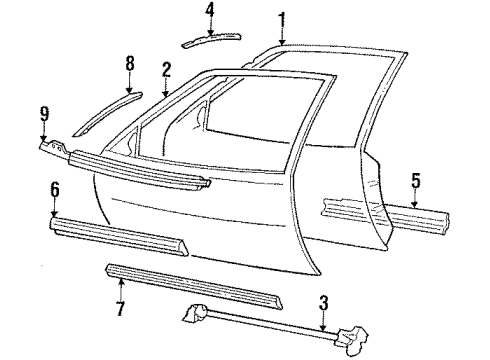 1990 Pontiac Grand Prix Front Door & Components, Exterior Trim Molding Kit, Front Side Door Center Diagram for 88892114