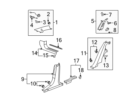 2010 Chevrolet Malibu Interior Trim - Pillars, Rocker & Floor Lock Pillar Trim Diagram for 25946446