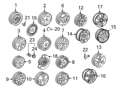 2007 Saab 9-5 Wheels Wheel Bolt Cap Set Diagram for 90343694