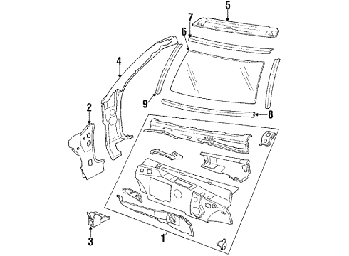 1987 Oldsmobile 98 Windshield & Components, Cowl Escut Asm-Molding Scalp Windshield & Roof Drip Diagram for 20577801