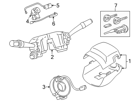 2001 Lexus LS430 Shroud, Switches & Levers Cylinder Set, Lock W Diagram for 89076-50010