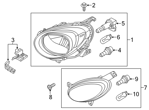 2019 Fiat 500X Headlamps Bulb Diagram for 68093597AA