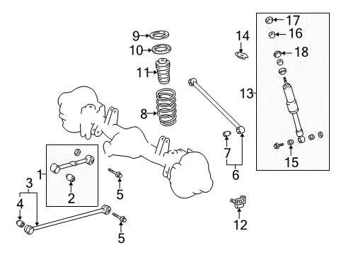 1998 Toyota Land Cruiser Rear Suspension Components, Lower Control Arm, Upper Control Arm, Stabilizer Bar Shock Upper Bracket Diagram for 48517-60011