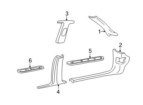 2004 Lincoln Town Car Interior Trim - Pillars, Rocker & Floor Upper Center Pillar Trim Diagram for 1W1Z-5424356-AAA