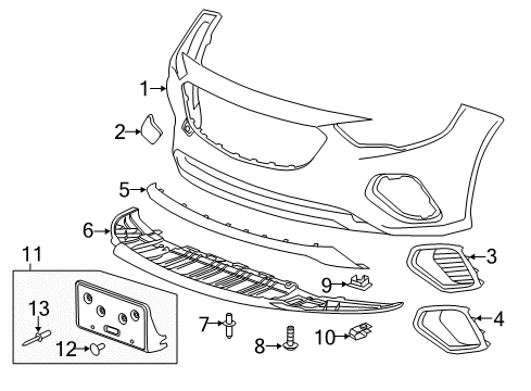 2019 Buick Regal Sportback Front Bumper Lower Molding Diagram for 39078740