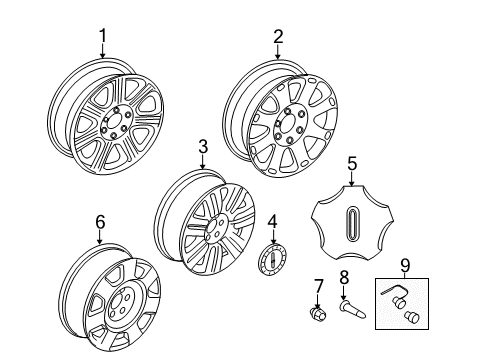 2008 Lincoln Mark LT Wheels Spare Wheel Diagram for 5L7Z-1007-AA