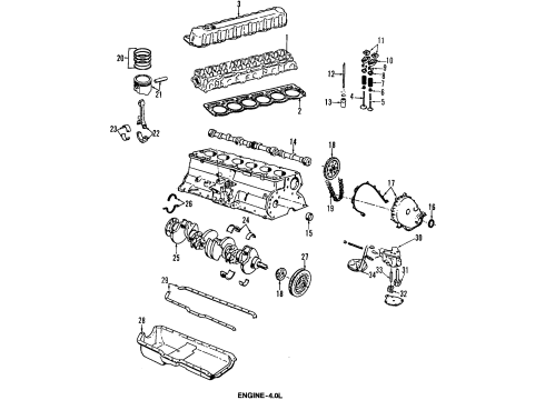 1998 Jeep Grand Cherokee Engine Parts, Mounts, Cylinder Head & Valves, Camshaft & Timing, Oil Pan, Oil Pump, Crankshaft & Bearings, Pistons, Rings & Bearings Support-Transmission Diagram for 52058485