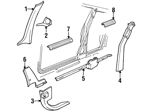 1992 Pontiac Bonneville Interior Trim - Pillars, Rocker & Floor PANEL, Cowl Trim Diagram for 25541036