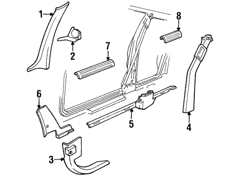 1998 Pontiac Bonneville Interior Trim - Pillars, Rocker & Floor PANEL, Cowl Trim Diagram for 25625001