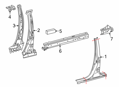 2010 Lexus RX350 Center Pillar & Rocker Pillar Sub-Assy, Center Body, Inner LH Diagram for 61308-0E020