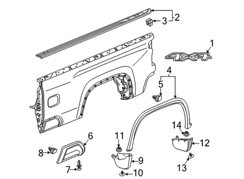 2022 Chevrolet Silverado 2500 HD Exterior Trim - Pick Up Box Upper Molding Diagram for 84167960