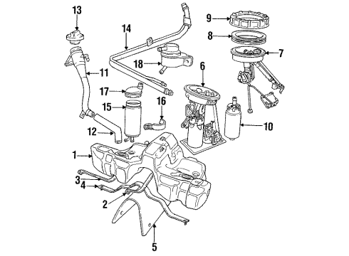 1997 BMW 840Ci Fuel System Components Tension Strap Diagram for 16111181501