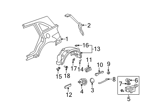 2008 Acura MDX Fuel Door Cover, Left Rear Fender Diagram for 74556-STX-A00