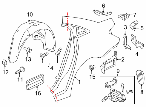2015 Chevrolet Cruze Quarter Panel & Components Wheelhouse Liner Diagram for 95366410