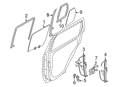 1997 Nissan Pathfinder Rear Door Sash Assy-Rear Door, Center RH Diagram for 82222-0W000