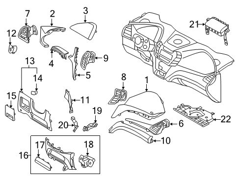 2013 Hyundai Santa Fe Cluster & Switches, Instrument Panel Garnish Assembly-Crash Pad Center, LH Diagram for 84780-2W000-NBC