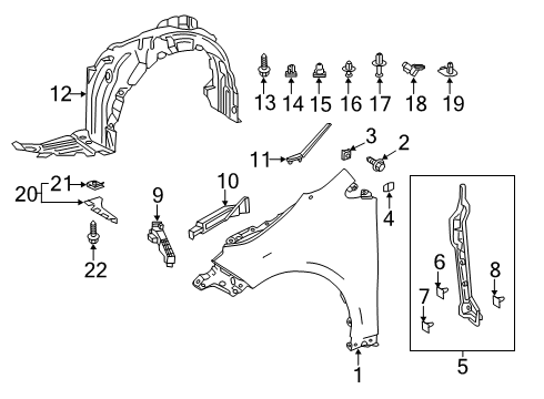 2021 Toyota Corolla Fender & Components Extension, Front Fender Diagram for 53813-48011