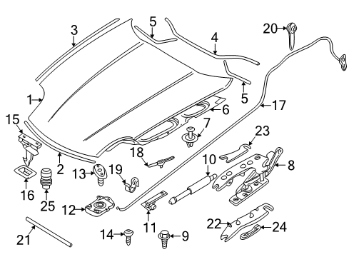 2002 BMW Z8 Hood & Components Left Engine Hood Hinge Diagram for 41618203275