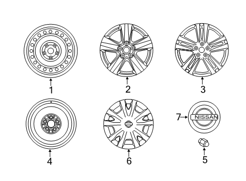 2016 Nissan Quest Wheels, Covers & Trim Spare Tire Wheel Assembly Diagram for 40300-CN077