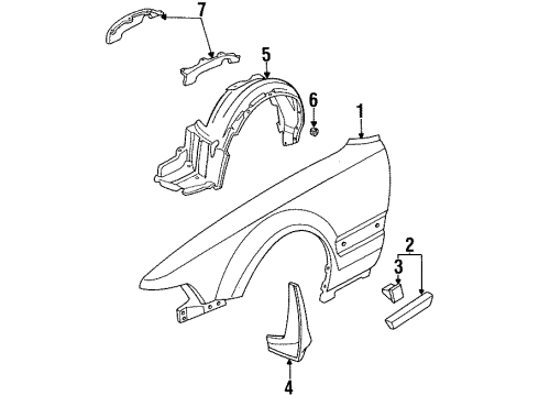 1993 Acura Vigor Fender & Components Fender, Right Front (Inner) Diagram for 74101-SL5-A00