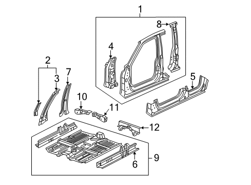 1997 Honda CR-V Center Pillar, Hinge Pillar, Rocker, Floor & Rails, Uniside Gusset, R. Diagram for 65712-S10-A00ZZ
