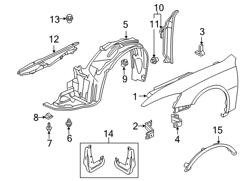 2005 Honda Accord Fender & Components, Exterior Trim Stay, L. FR. Fender Diagram for 60262-SDP-A00ZZ