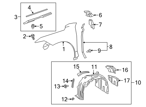 2020 Toyota Avalon Fender & Components Air Guide Diagram for 53154-07010