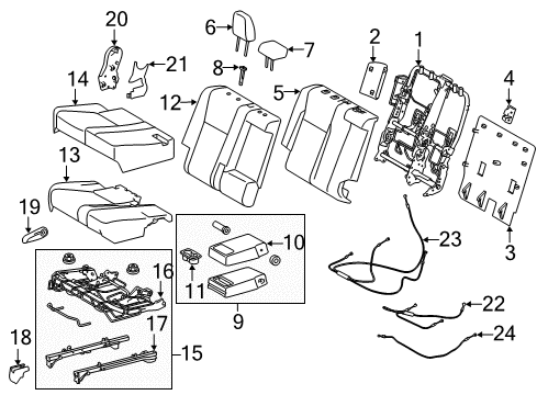 2015 Toyota Highlander Second Row Seats Frame Diagram for 71015-0E040