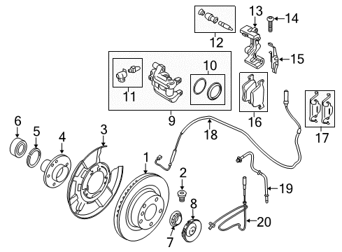 2017 BMW 340i GT xDrive Anti-Lock Brakes Front Side Abs Wheel Speed Sensor Diagram for 34526791748