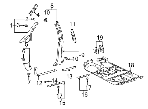 2001 Lexus RX300 Interior Trim - Pillars, Rocker & Floor Garnish, Front Pillar, LH Diagram for 62220-48010-B1