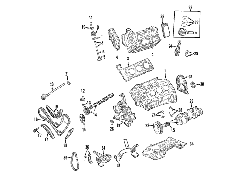 2008 Jeep Grand Cherokee Engine Parts, Cylinder Head & Valves, Camshaft & Timing, Oil Pan, Oil Pump, Balance Shafts, Crankshaft & Bearings, Pistons, Rings & Bearings Bearing Diagram for 68026322AA