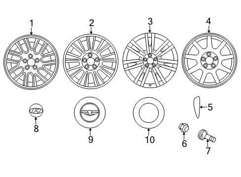 2011 Hyundai Genesis Wheels Aluminium Wheel Hub Cap Assembly Diagram for 52960-3M250