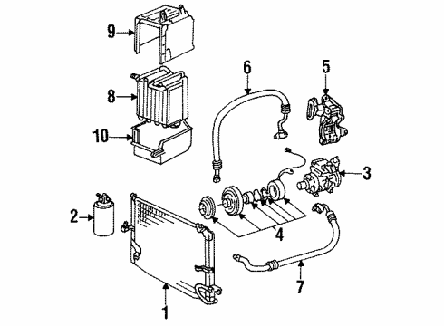 1986 Toyota Corolla A/C Compressor Evaporator Core Diagram for 88501-12302