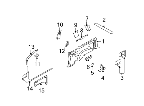 2003 Ford Explorer Sport Interior Trim - Quarter Panels Quarter Trim Panel Diagram for 3L2Z-9831012-AAA