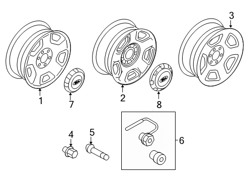 2004 Ford F-150 Wheels Hub Cap Diagram for 4L1Z-1130-BA