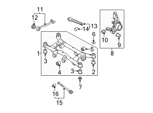 2010 Kia Sportage Rear Suspension Components, Stabilizer Bar Bush-Trailing Arm Diagram for 55116-2E000