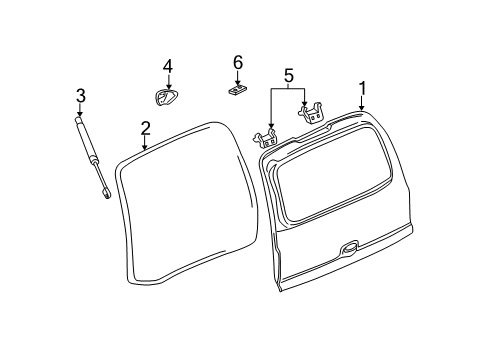 2005 Cadillac Escalade Gate & Hardware Strut Asm-Lift Gate Diagram for 15147255